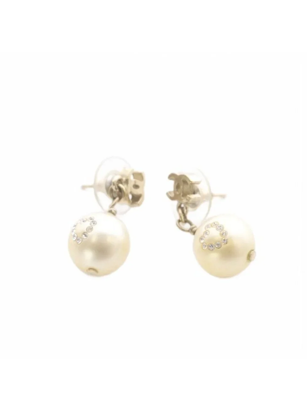 Chanel CC Logo Pearl Earrings for Both Ears Gold